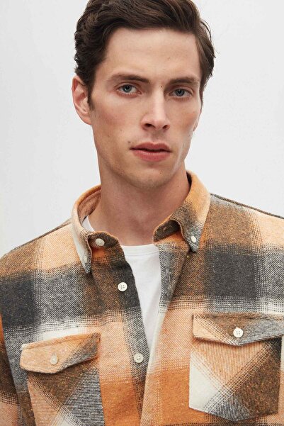 D'S Damat Ds Damat Slim Fit Turuncu Ekose Oduncu Gömlek