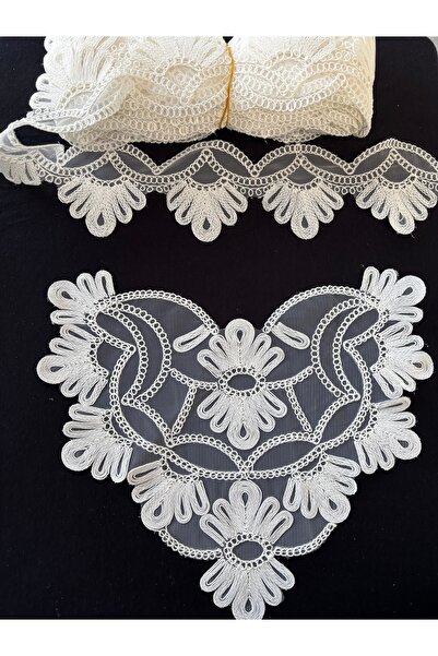 Butik Aplik ve Güpür takım model  11 metre krem kalite dokuma kort işlemeli F...