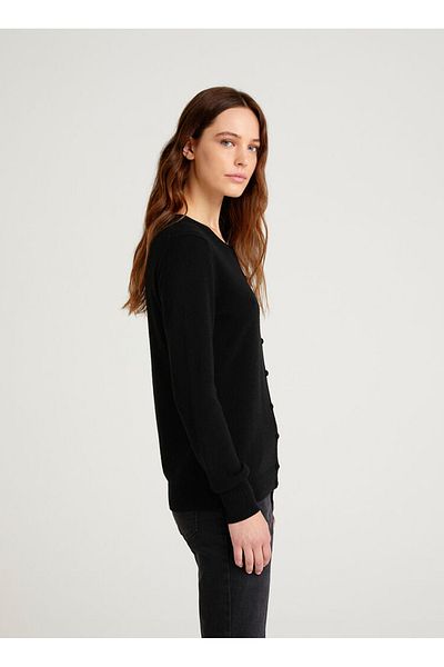 Sisley Pulover negru obișnuit cu gât crew pentru femei 102HM5237