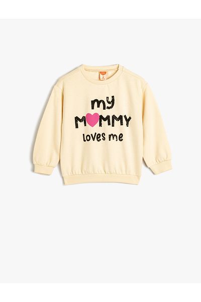 Koton Cotton Long Sleeve Sweatshirt - Crew Neck and Print Detail