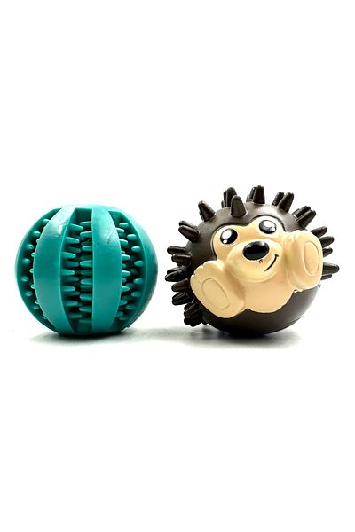 Tasma Market Reward Dog Teeth Scratching Ball with Food Storage Bowl and Hedgehog