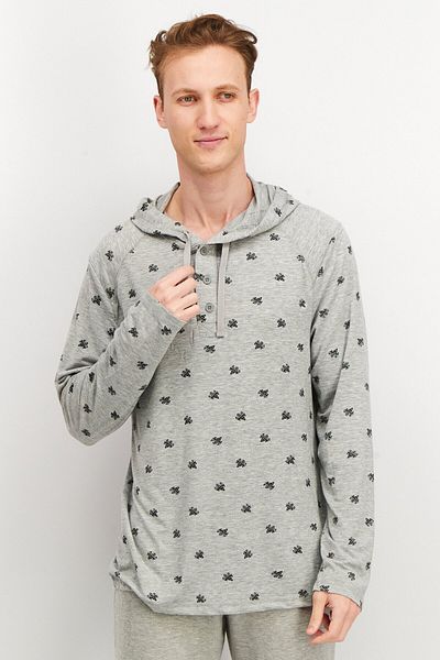 Rainforest Men Hooded Allover Print Long Sleeve Sweatshirt, Heather Grey