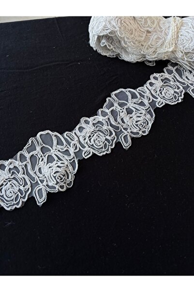 Butik Kortlu Fransız dantel 11 metre boyu orta genişlikte kalite dokuma imza ...