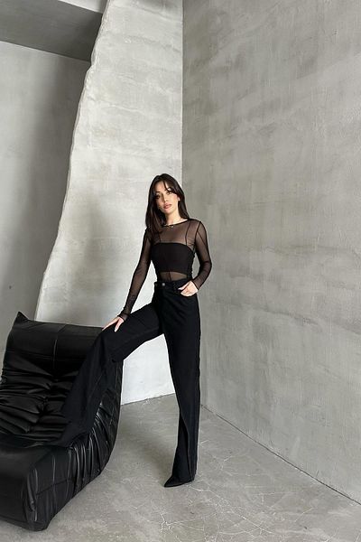 XRAY JEANS Pantaloni largi din denim negru cu fustă cu talie înaltă de damă