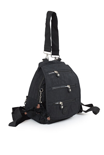 İMAKS حقيبة كتف وحقيبة ظهر صغيرة الحجم مقاومة للماء ومتعددة الأقسام وحزام طويل للاستخدام اليومي باللون الأسود 13-5A