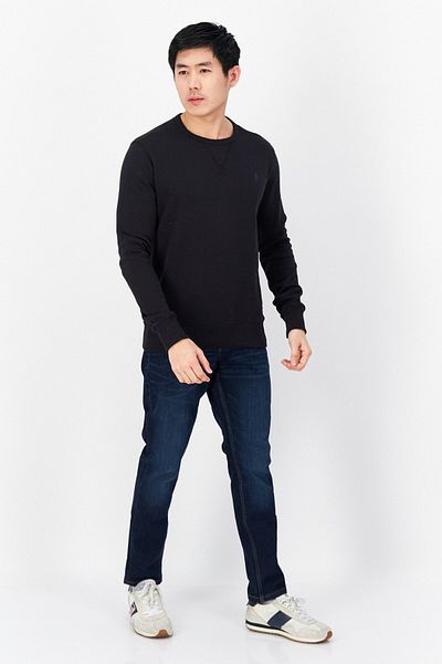 French Connection Men Crew Neck Brand Logo Fleece Sweatshirts, Dark Navy