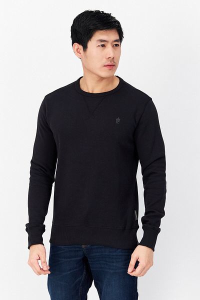 French Connection Men Crew Neck Brand Logo Fleece Sweatshirts, Dark Navy