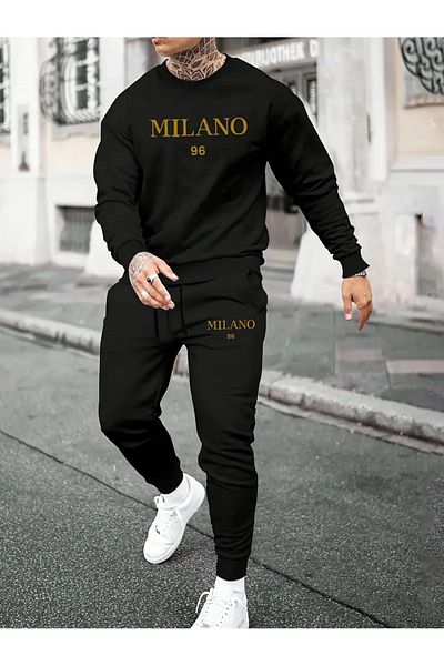 FULL TOLERANCE Черен мъжки памучен анцуг с щампа Milano96