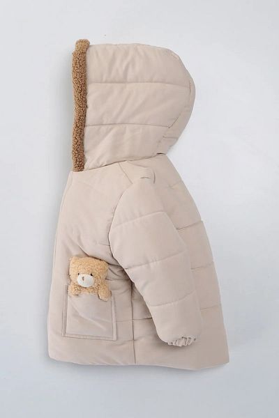 MDM Trend Cute Baby Teddy Bear Fur Lined Zippered Soft Fabric Pocket Hooded Winter Coat