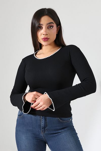 Butik Beyza Guler și manșetă, personalizat, cu mânecă spaniolă, bluză din lycra