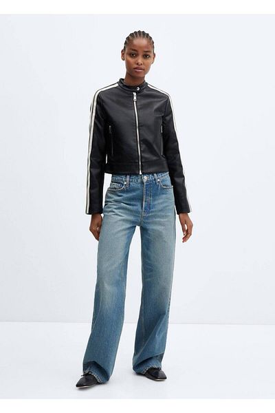 MANGO Woman Leather look biker jacket