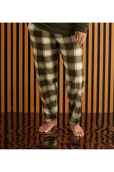 Pijaman Men's Plaid Patterned Pocket Fleece Single Bottom
