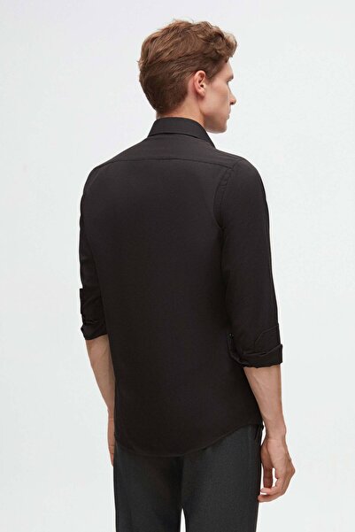 D'S Damat Ds Damat Slim Fit Siyah Klasik Kravatlık Uzun Kol Kolay Ütülenebilir Gömlek