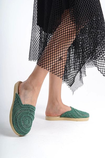 CAMOLLA Water Green Women's Lace Slippers