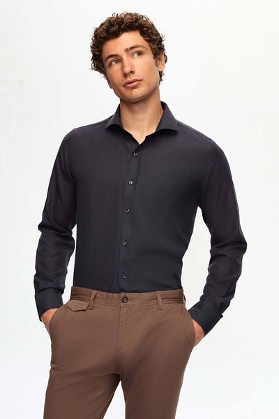 D'S Damat Slim Fit Navy Blue Classic Kravata s dlouhým rukávem Snadno žehlitelná košile