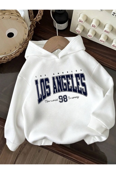 Heybely Kids سويت شيرت قطني بغطاء للرأس للأولاد - خيطين، طباعة لوس أنجلوس