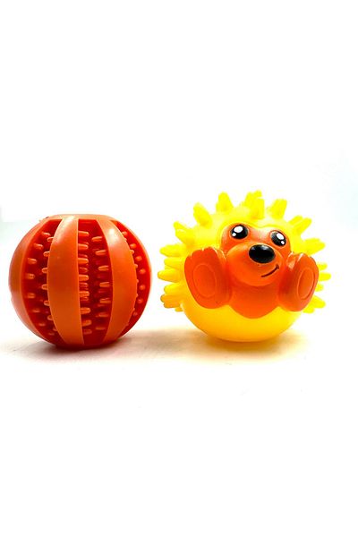 Tasma Market Reward Dog Teeth Scratching Ball with Food Storage Bowl and Hedgehog