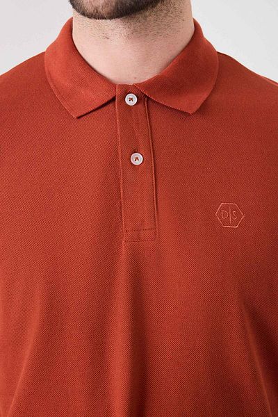 D'S Damat Tricou cu broderie cu gât polo, 100% bumbac, cu țiglă, cu textura normală