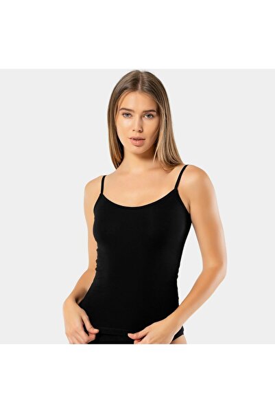 TÜREN Women's Adjustable String Strap Camisole Lycra Cotton Undershirt 970/Black