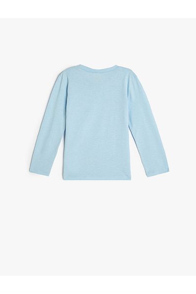 Koton Bear Printed Cotton Long Sleeve T-Shirt - Crew Neck