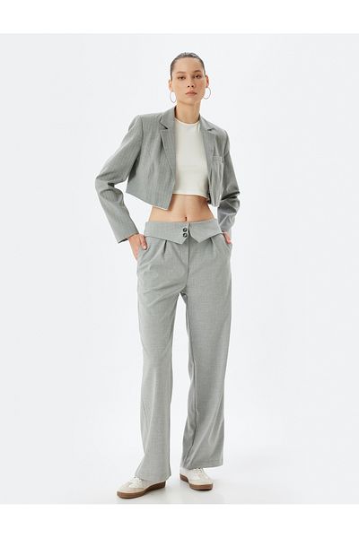 Koton Layered Waist Buttoned Wide Leg Fabric Trousers - Regular Waist
