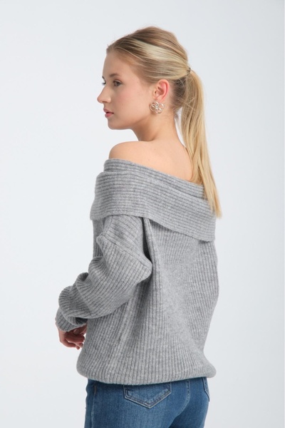 Su Moda Pulover tricotat elegant cu guler Madonna - moale, gros, moale și cu mânecă lungă