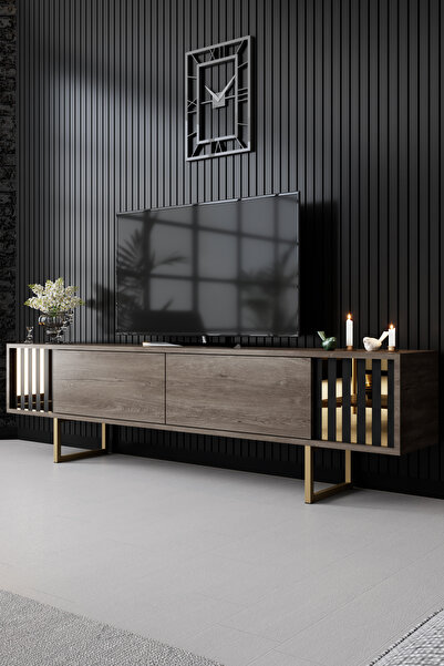 Modatte Gold Line Demir Ayaklı Ceviz Tv Sehpası