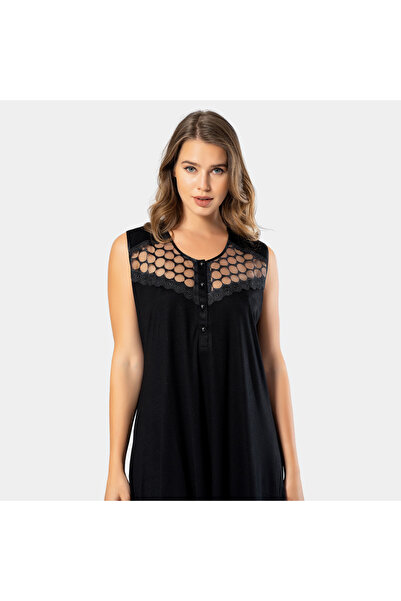 TÜREN Γυναικείο νυχτικό Battal 3124/Μαύρο