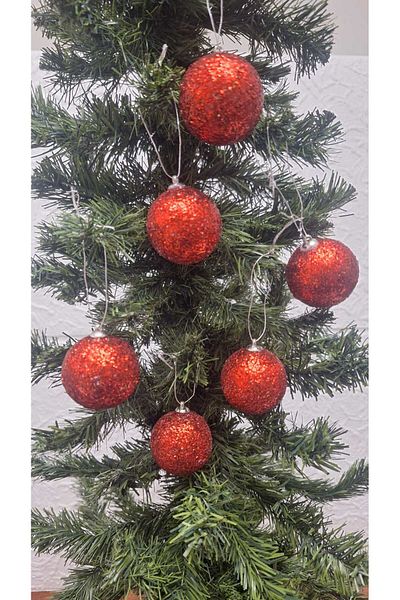asöy Christmas Tree Ornament 4 cm Cute Red Globe Ball Ornament Shiny Matte Glitter Ornament