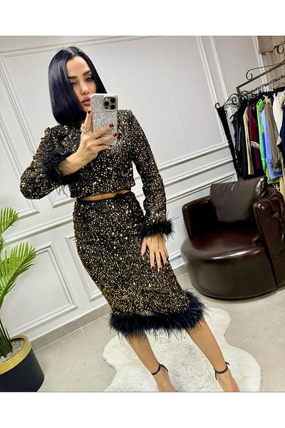 Lila Rose Sequined Otriş Detail Skirt