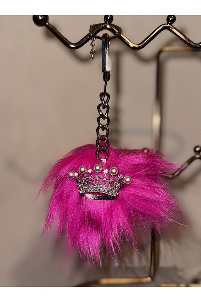 Arabasına Aşıklar Kulubü Pink Feathered Princess Crown Keychain