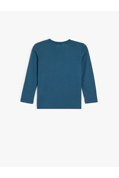 Koton Monster Printed Cotton Long Sleeve T-Shirt - Crew Neck
