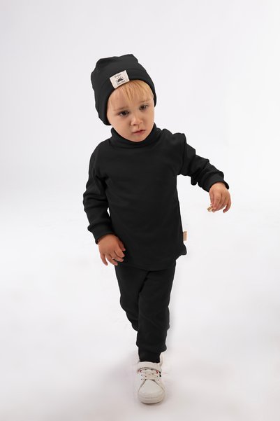 BABYSİ KİDS CLUB Turtleneck Throat Ribbed Cotton Beret 3-Piece Set Baby and Children's Clothing