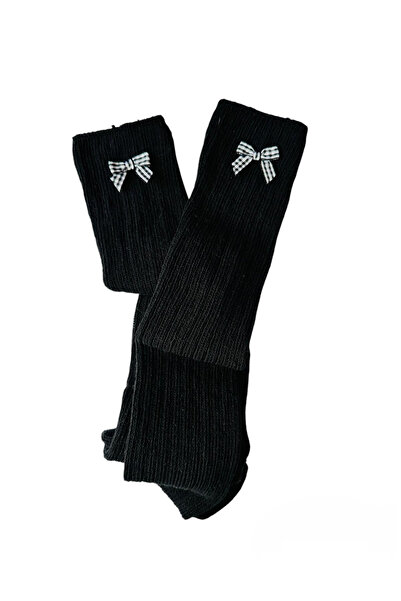 Yonca Butik Yün kurdele Detaylı Diz altı Bot çorabı