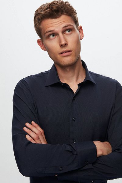 D'S Damat Slim Fit sötétkék Dobby ing