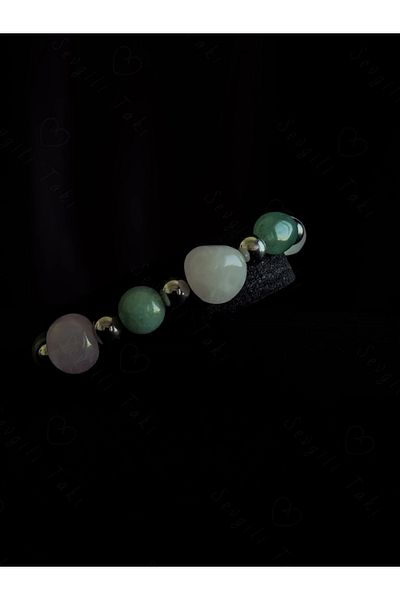 SEVGİLİ TAKI Pink Quartz and Aventurine Natural Stone Bracelet -Ida Series