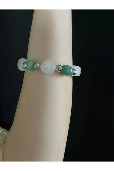 SEVGİLİ TAKI Pink Quartz and Aventurine Natural Stone Bracelet -Ida Series