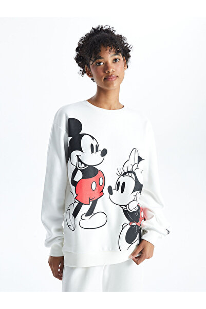 LC Waikiki Lcwk Crew Neck Mickey and Minnie Mouse Printed Oversize Women's Th...