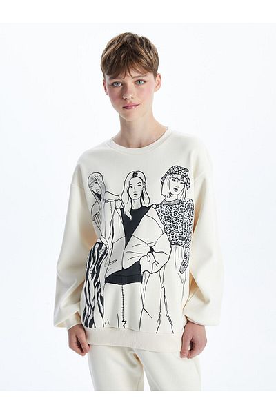 LC Waikiki Γυναικείο χοντρό φούτερ με στάμπα LCWK Crew Neck
