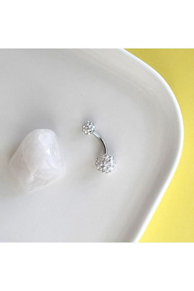 Heppii Silver Colored 316 L Steel Belly Piercing - Minimal Design with Stone Detail