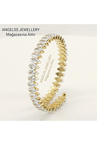 ANGELSS JEWELLERY Zirkon Baget Taşlı Su Yolu Gold Kelepçe Bileklik (Ayarlanab...