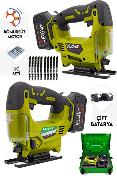 Millian 58 V 5 Ah Çift Akülü Pandüllü Bakır Sargılı Alyansız Şarjlı Dekupaj Bıçkı Testere 10 Bıçak Hediyeli