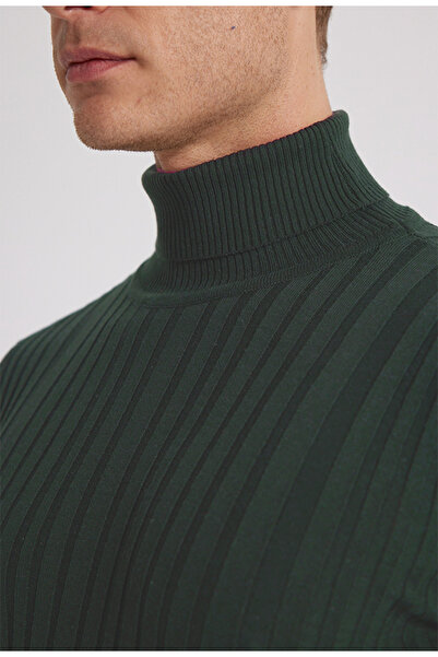 D'S Damat Khaki Slim Fit Turtleneck Sweater - Corded Cotton Blend