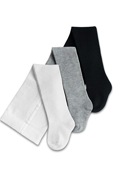 GizaKids Kız Erkek Unisex Bebek Çocuk Pamuklu Krem Gri Siyah Külotlu Çorap 3lü Set