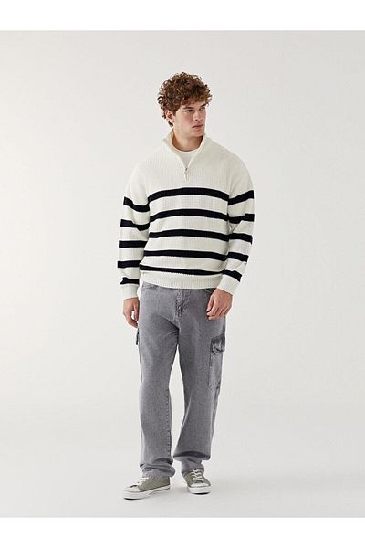LC Waikiki Xside Stand Collar Long Sleeve Striped Men's Knitwear Sweater