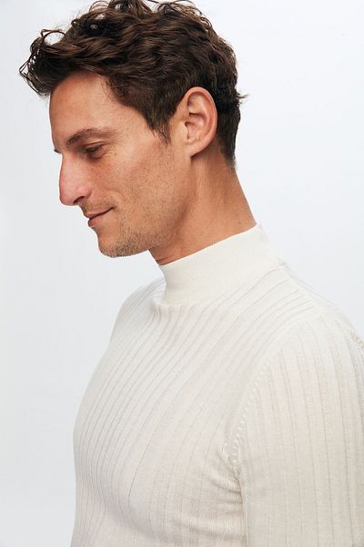 D'S Damat Ecru Slim Fit Cotton Blend - Half Turtleneck Knitwear Sweater