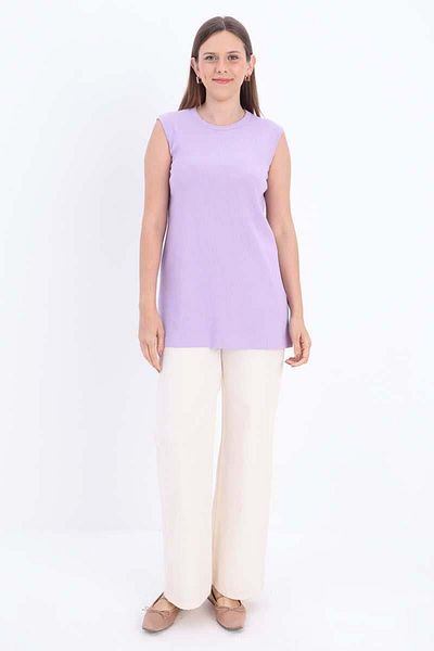 ALLDAY Light Purple-Cotton Ribbed Sleeveless T-Shirt