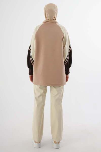 ALLDAY Μπεζ δερμάτινο γαρνιρισμένο ριγέ φούτερ