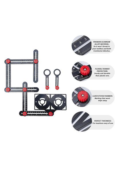BGA Tile Ruler with 6 Arms - Folding Measuring Protractor Template with Tile Holes