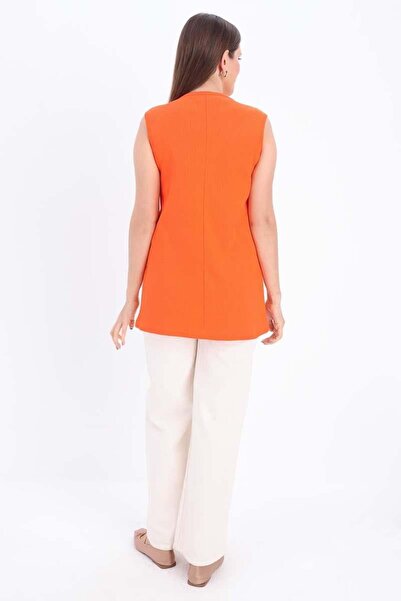 ALLDAY Orange-Cotton Ribbed Sleeveless T-Shirt